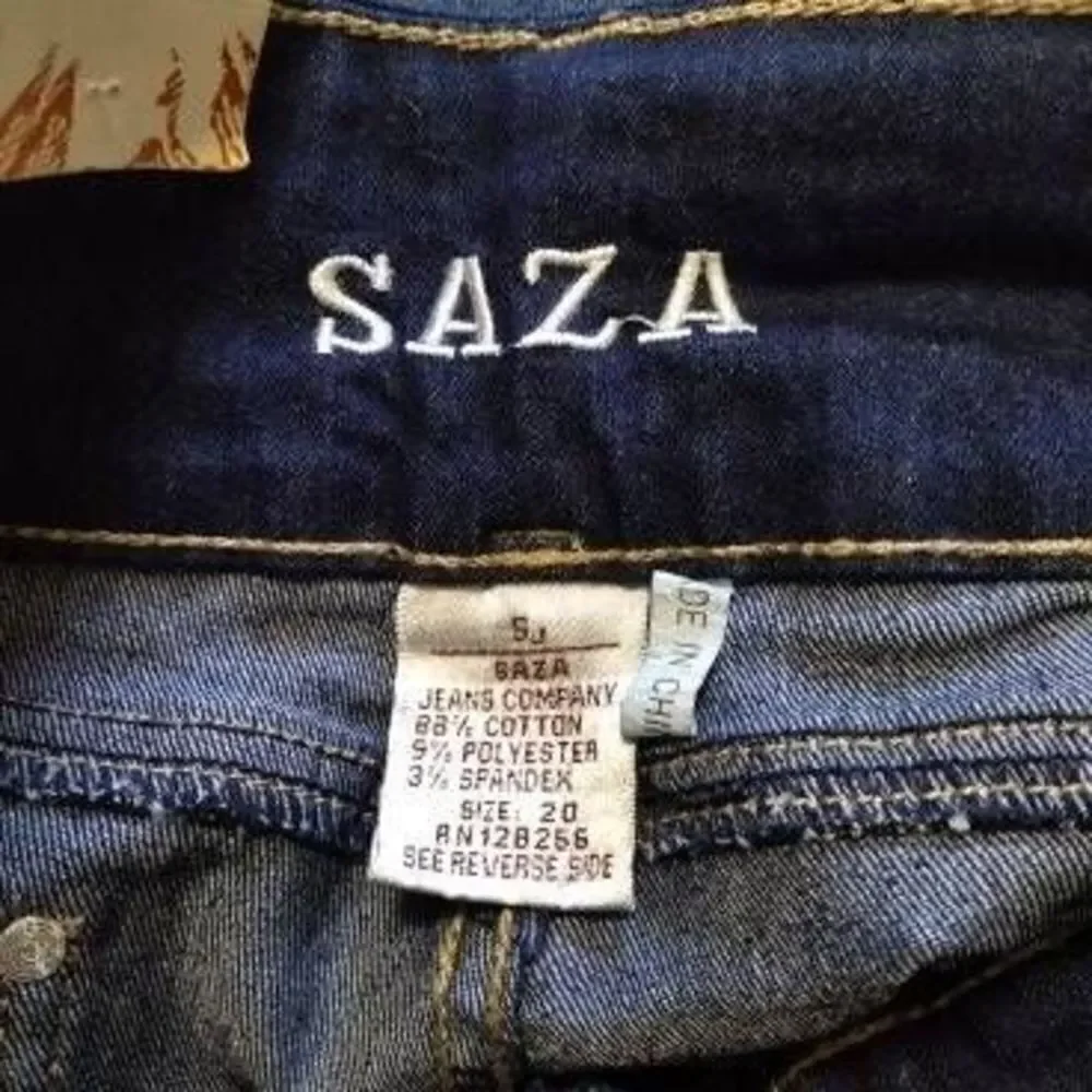 NWT Saza Denim Long Bermuda Jean Shorts Rhinestone Pockets Dark Blue Sz 20